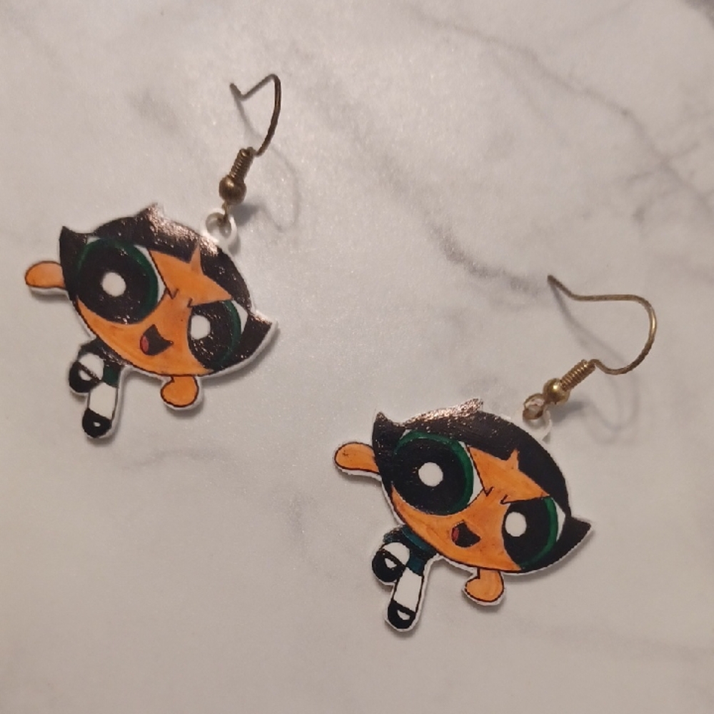 4/$40 New Buttercup Powerpuff Girl Pair of Earrings - Hand-Made